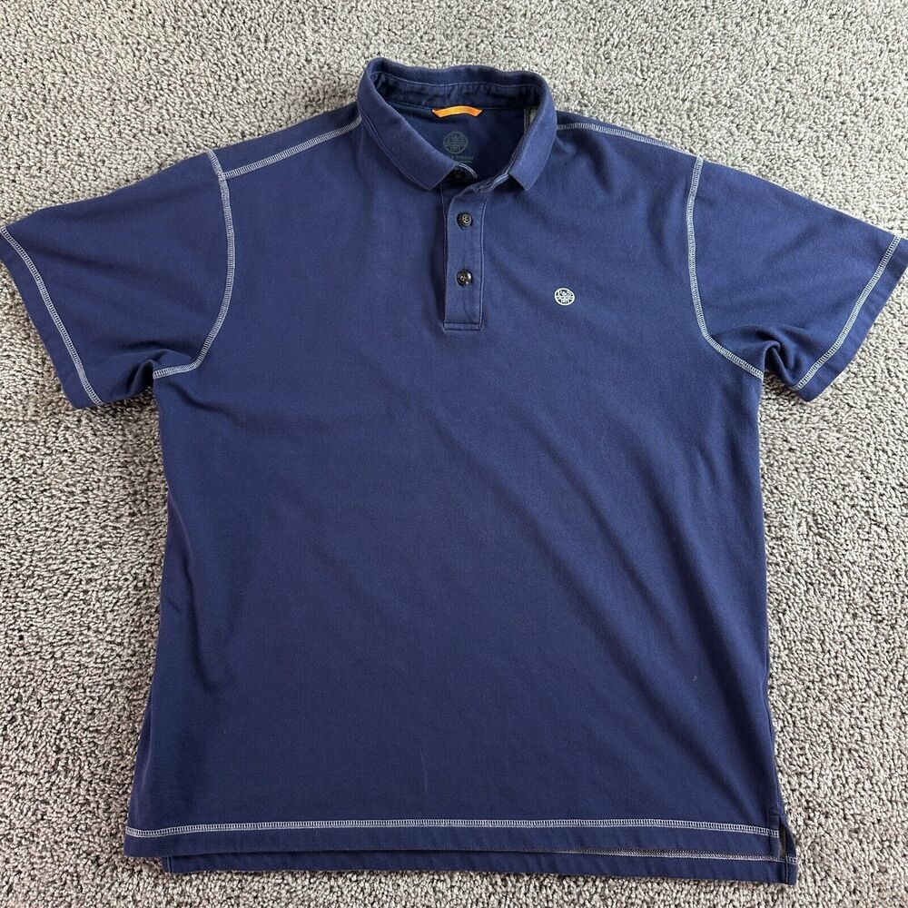Field And Stream Polo Shirt Mens Large Blue White Logo Short Sleeve Casual FLAW